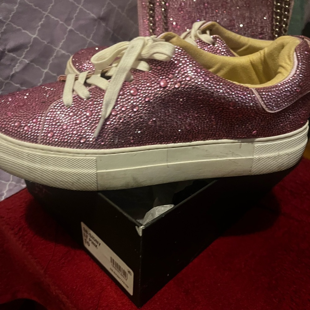 Pink Rhinestone sneakers size 10 with Rhinestone crossbody bag
